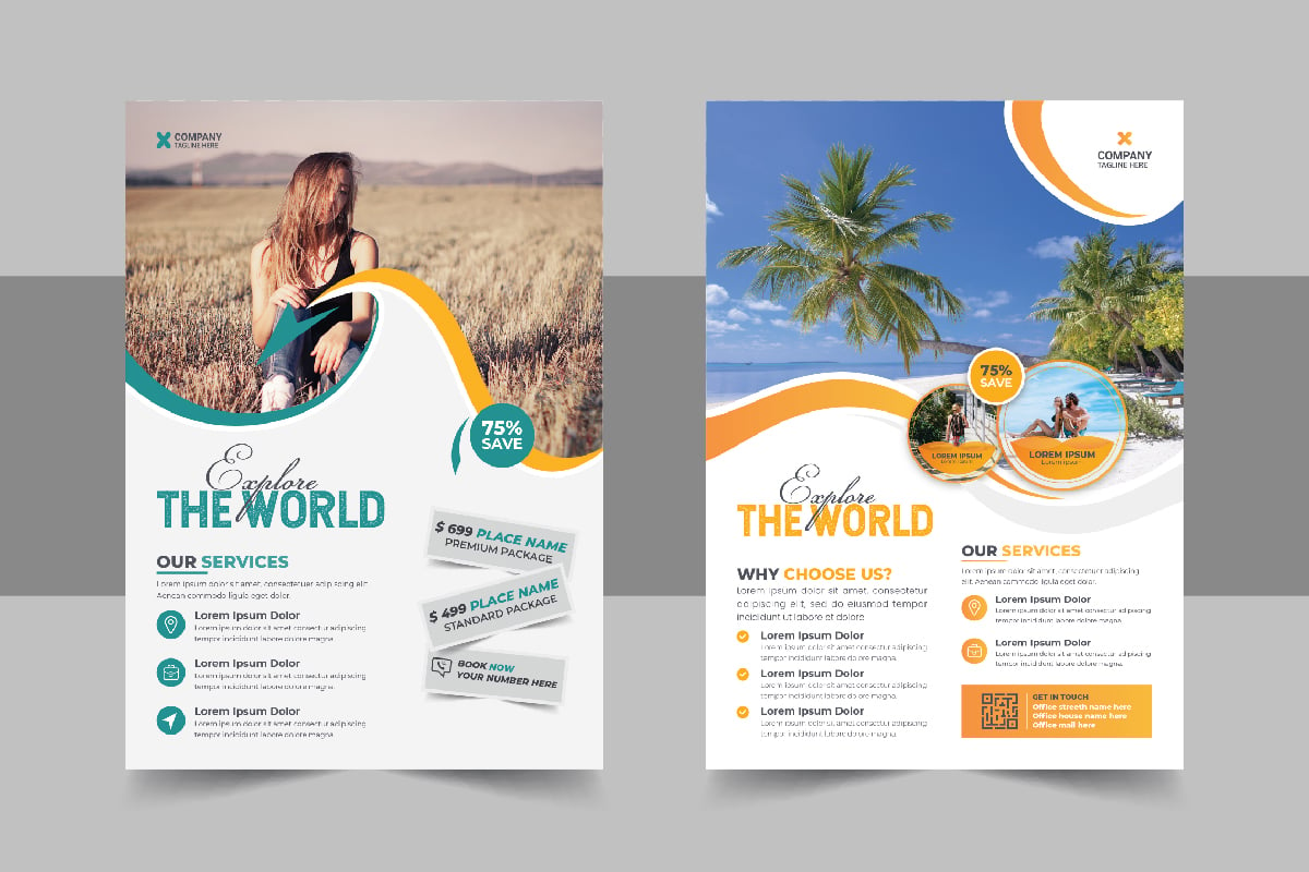 Modern travel holiday flyer design or brochure cover page template for travel agency