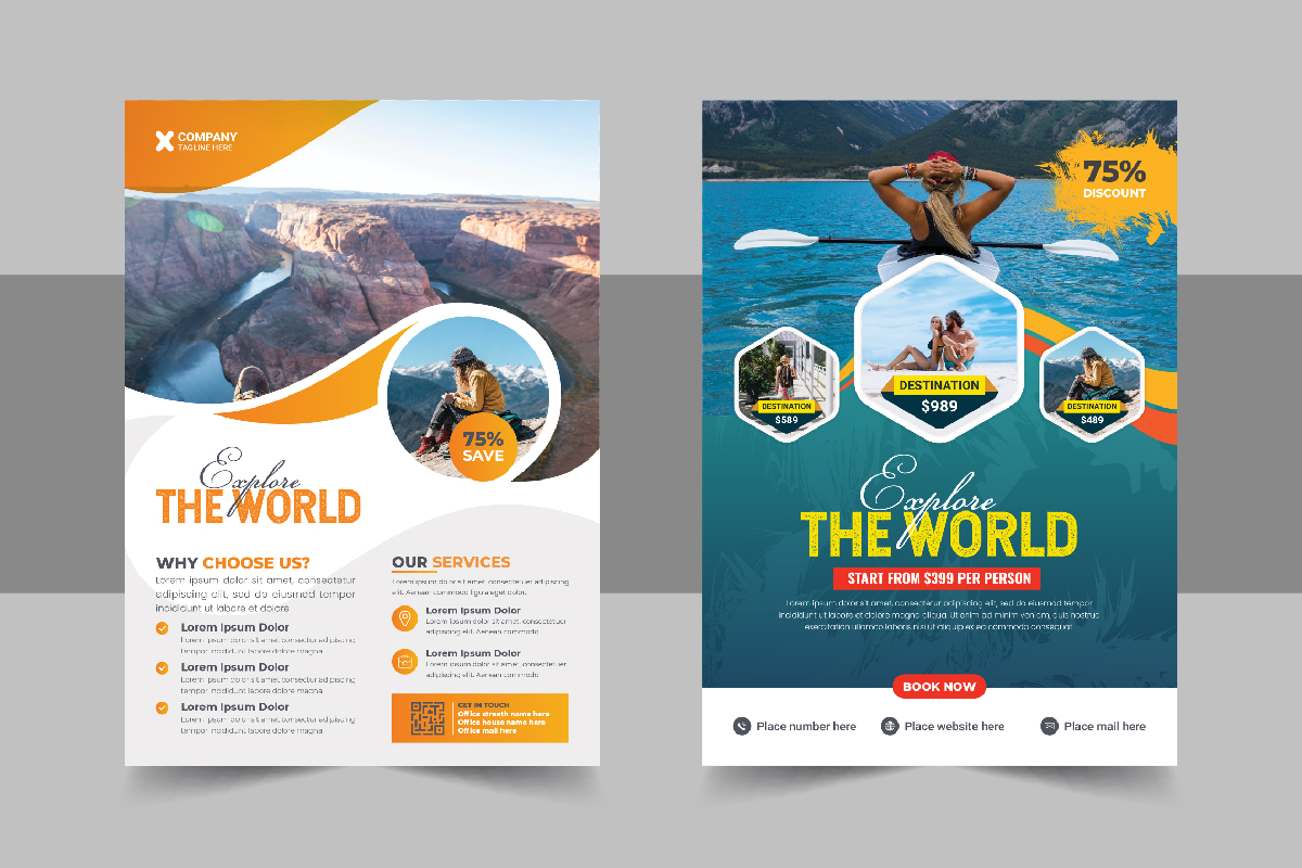 Modern travel holiday flyer design or brochure cover page template