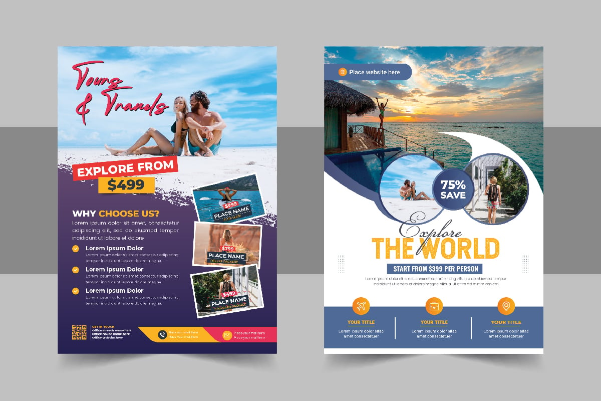 Corporate modern travel holiday flyer design or brochure cover page template