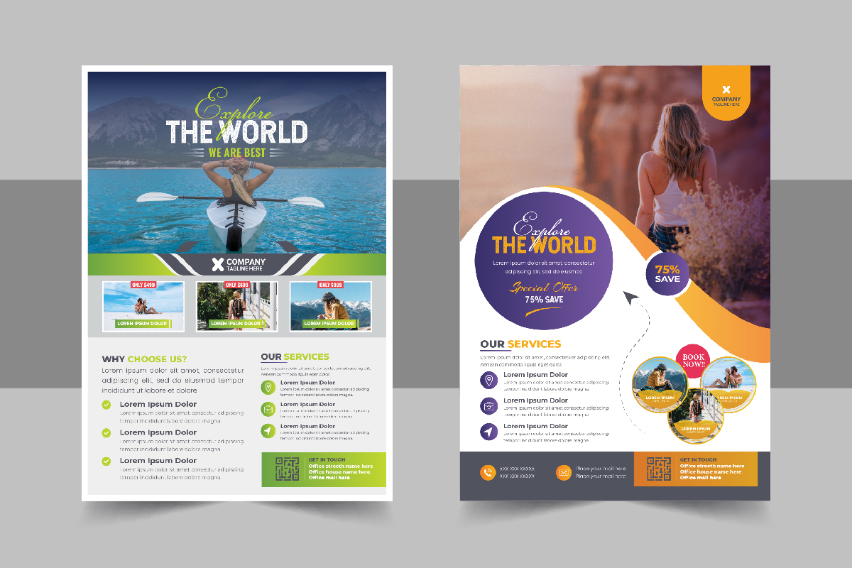 Creative modern travel holiday flyer design or brochure cover page template