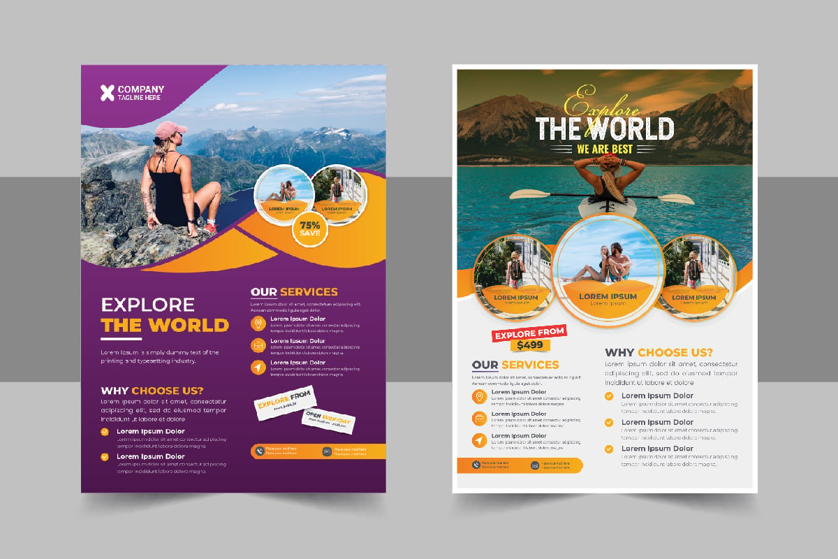 Travel holiday flyer design or brochure cover page template