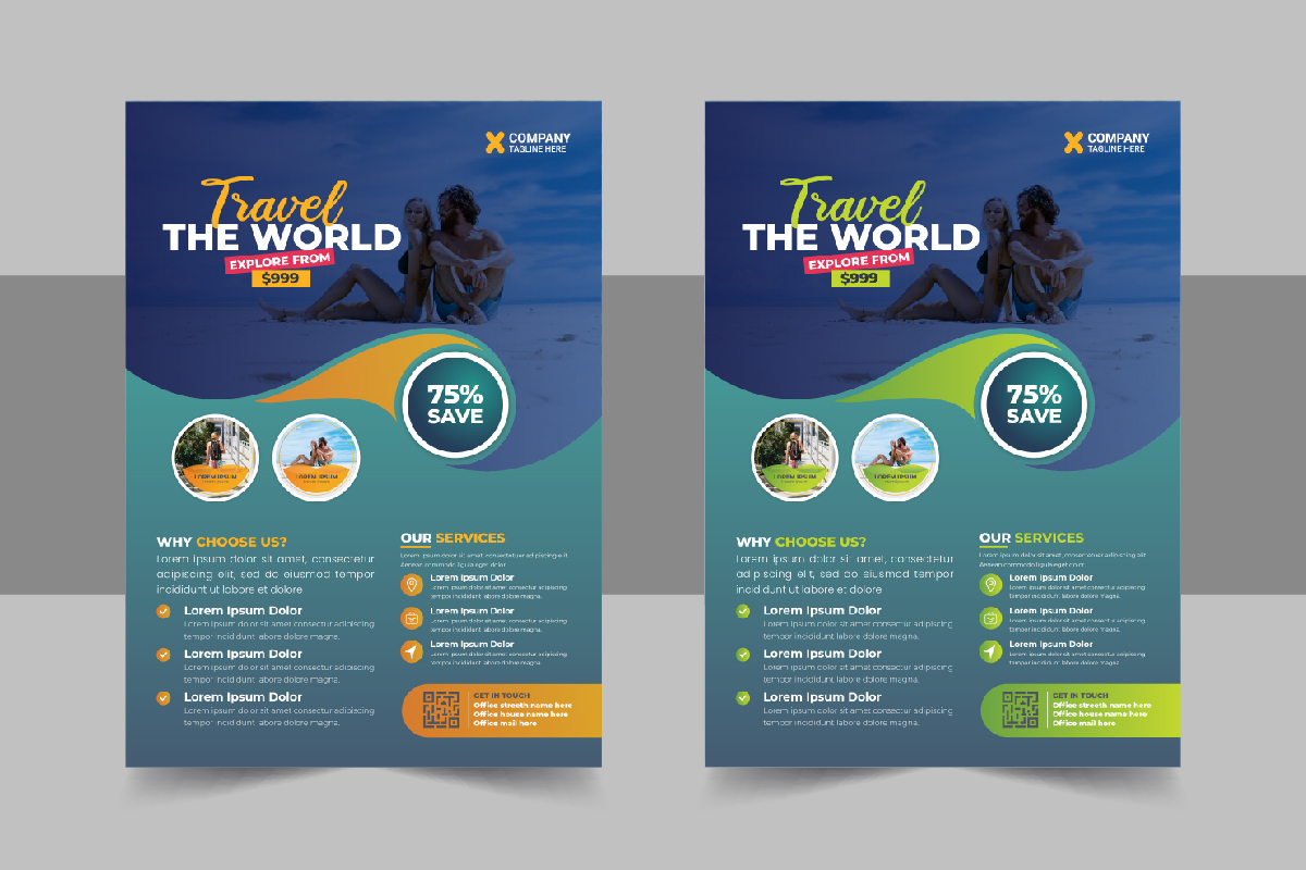 Travel flyer design or brochure cover page template for travel agency