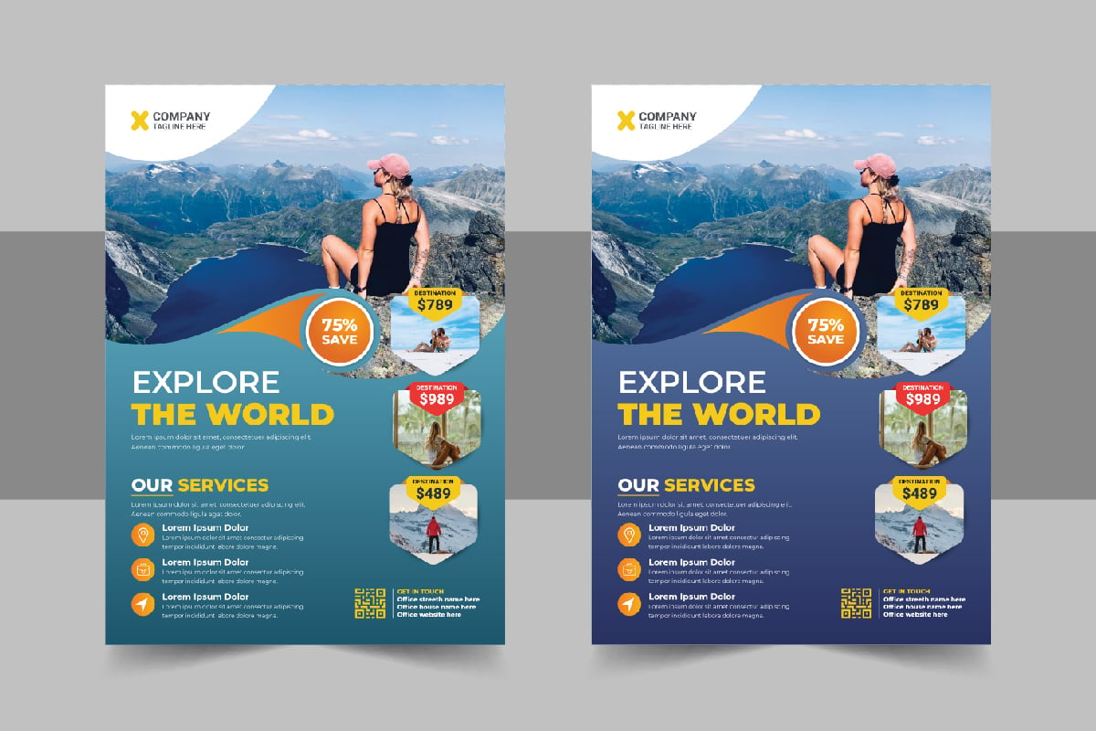 Travel flyer design or brochure cover page template for travel agency layout