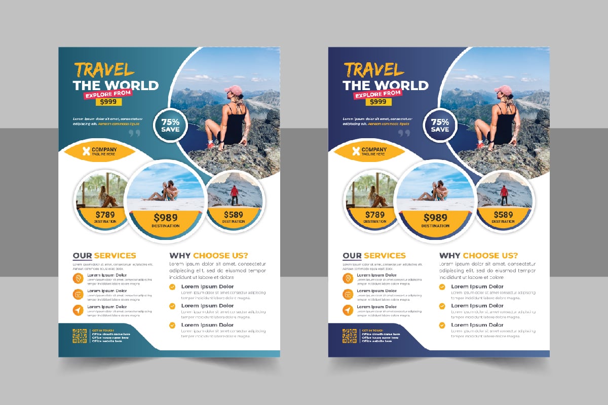 Travel flyer design or brochure cover page template