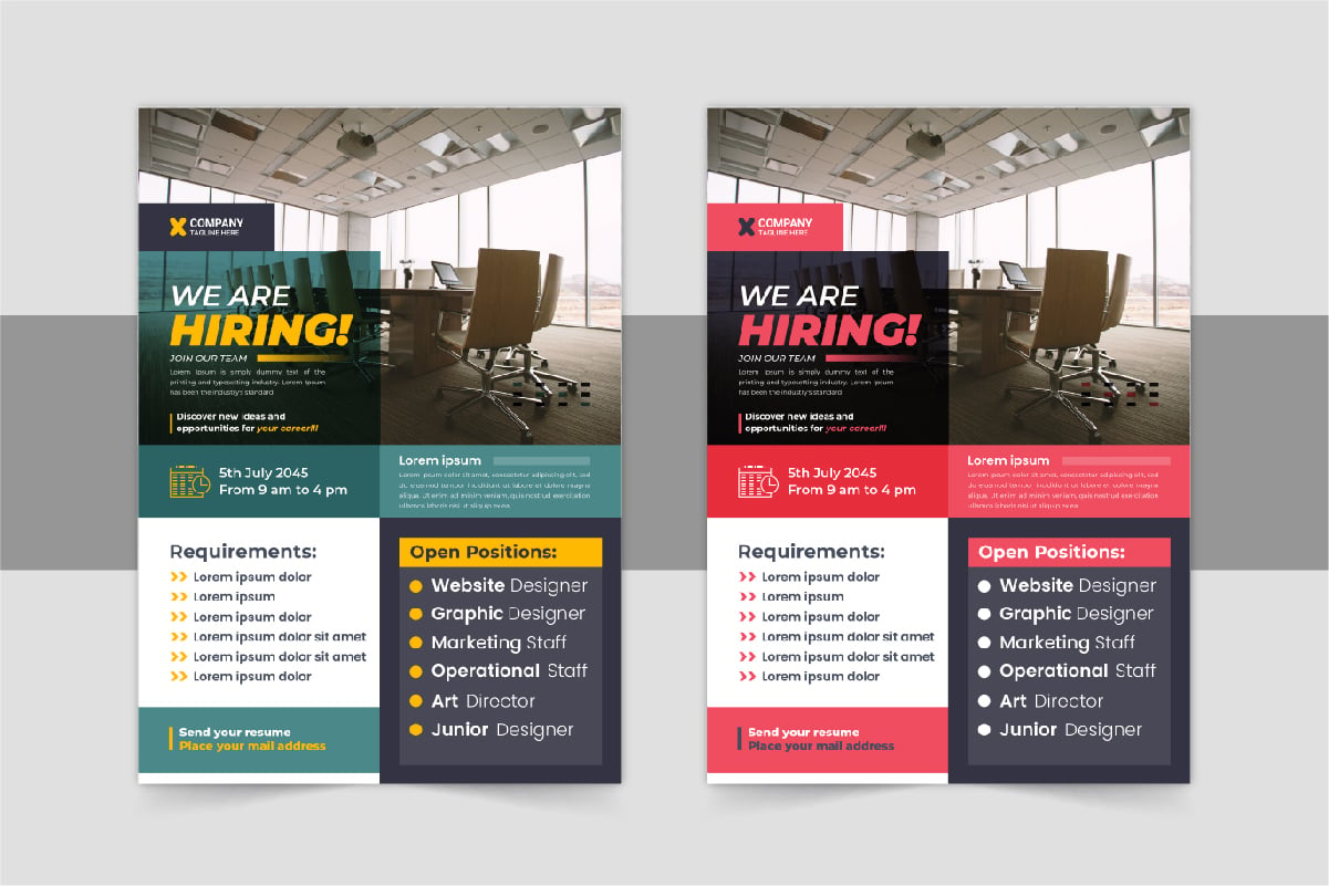 Corporate hiring flyer design or Job vacancy leaflet flyer template design layout