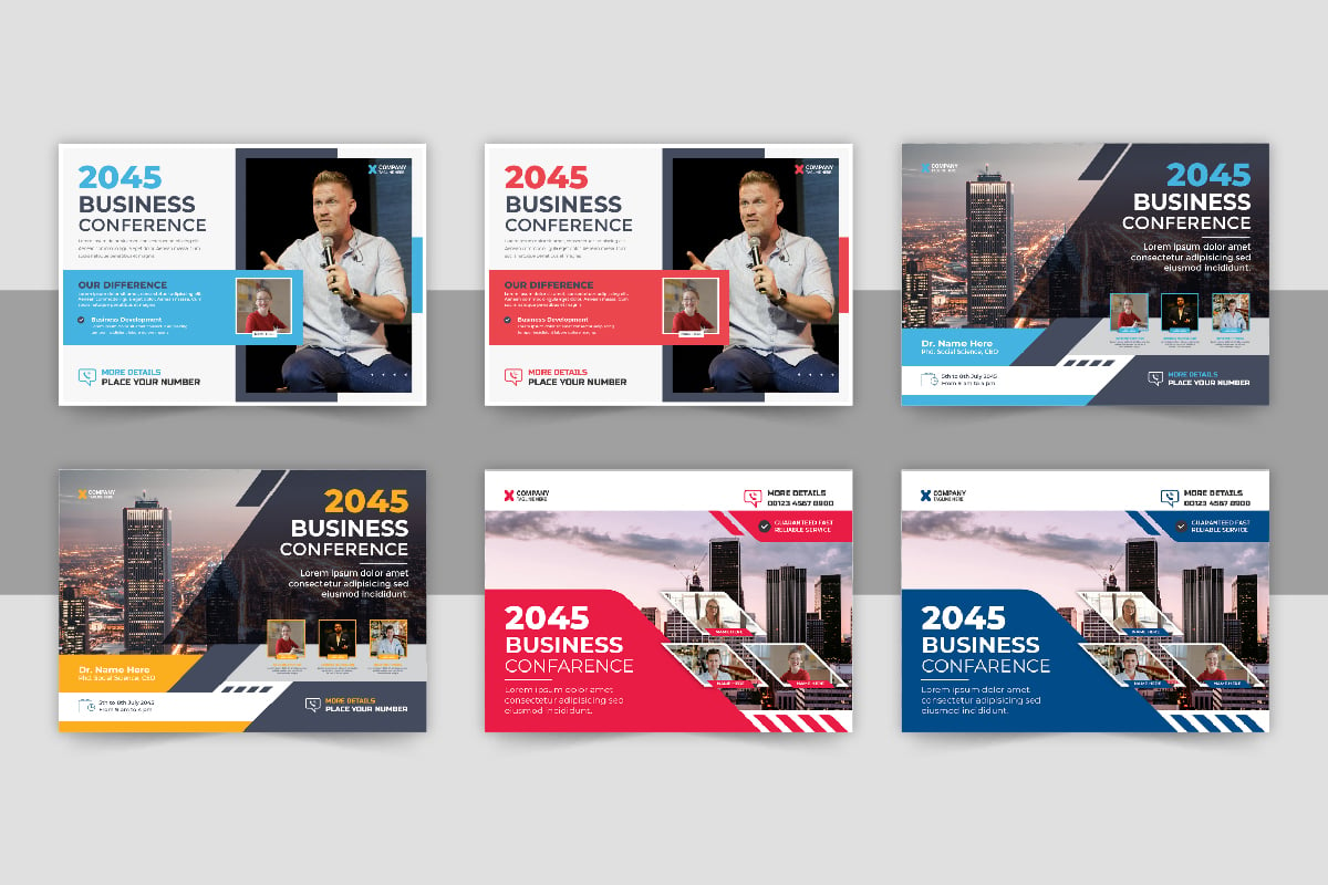 Corporate business conference flyer template set or webinar event invitation web banner set