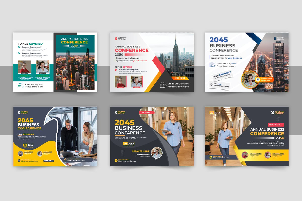 Modern horizontal Business Conference flyer design layout