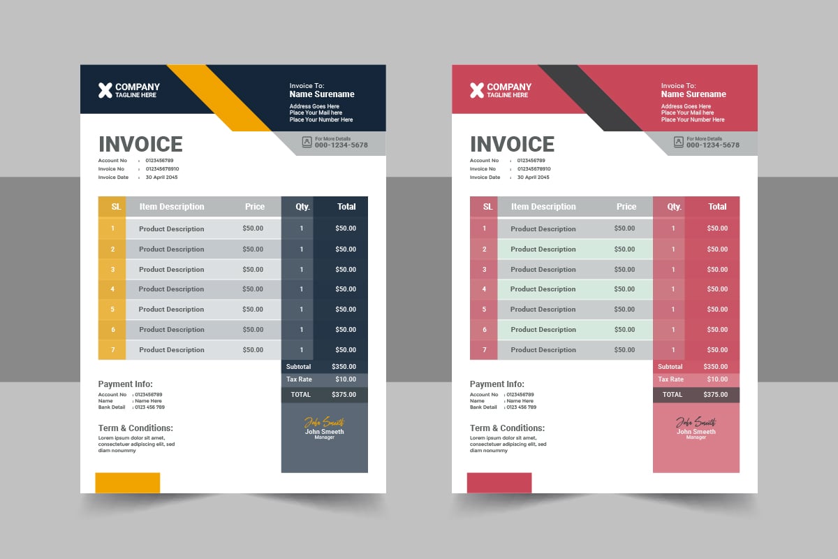 Creative invoice design template layout Concept