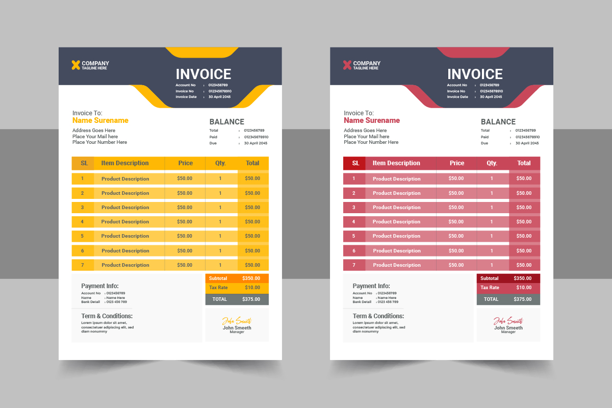 Modern Invoice design template Layout Concept