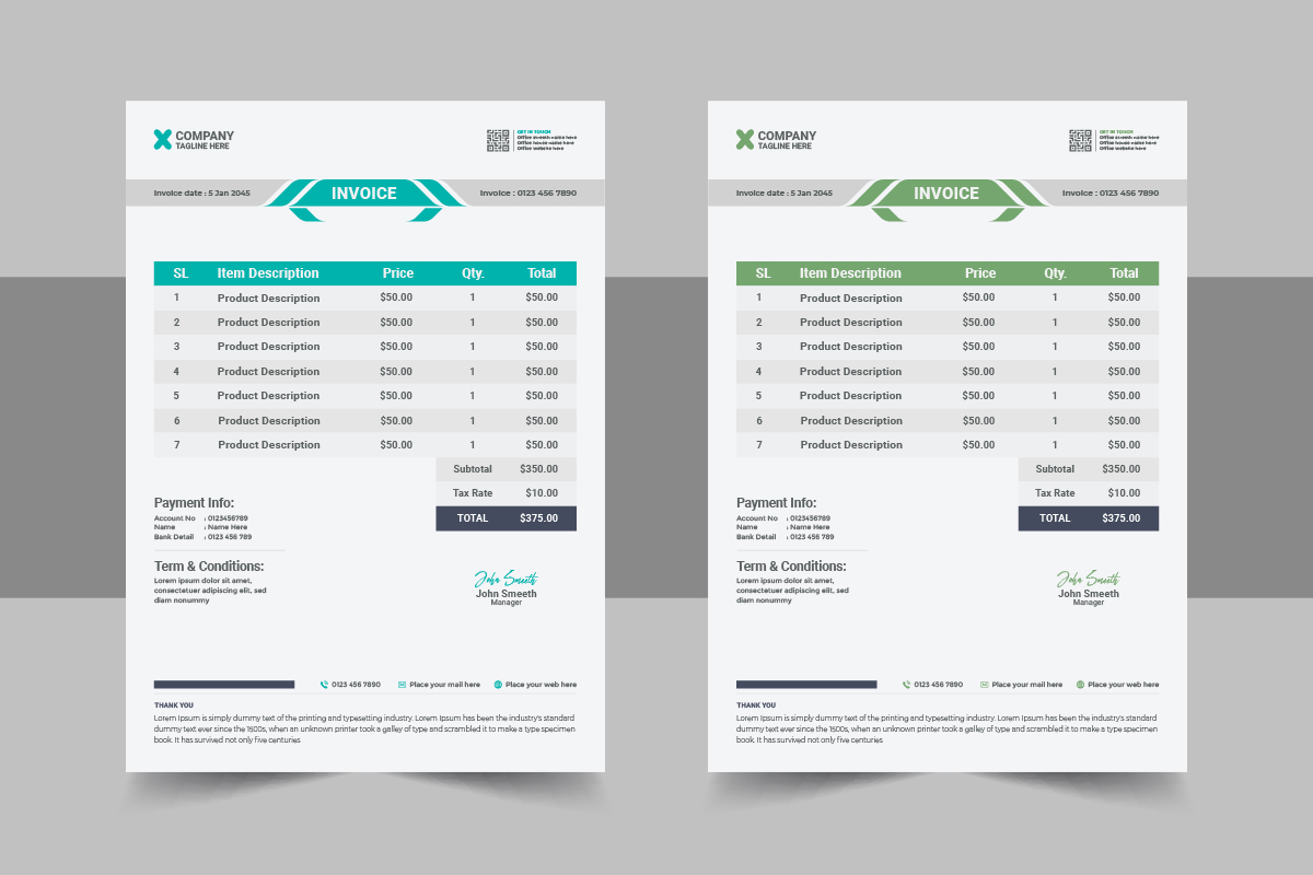 Creative invoice design template Design layout Concept