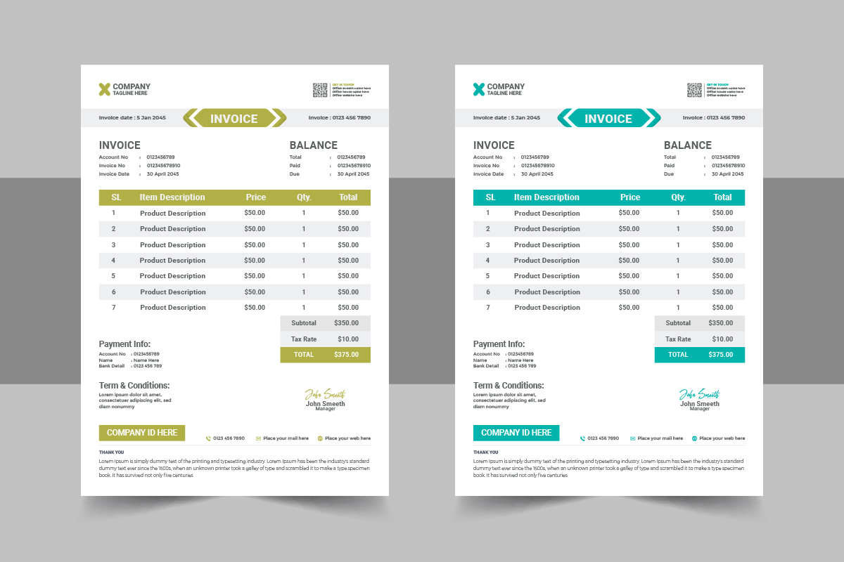 Modern invoice design template Concept