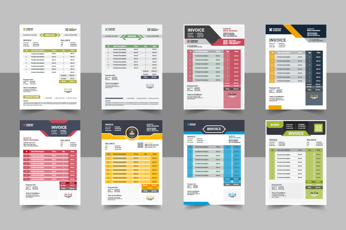 Creative invoice design template layout Concept Bundle