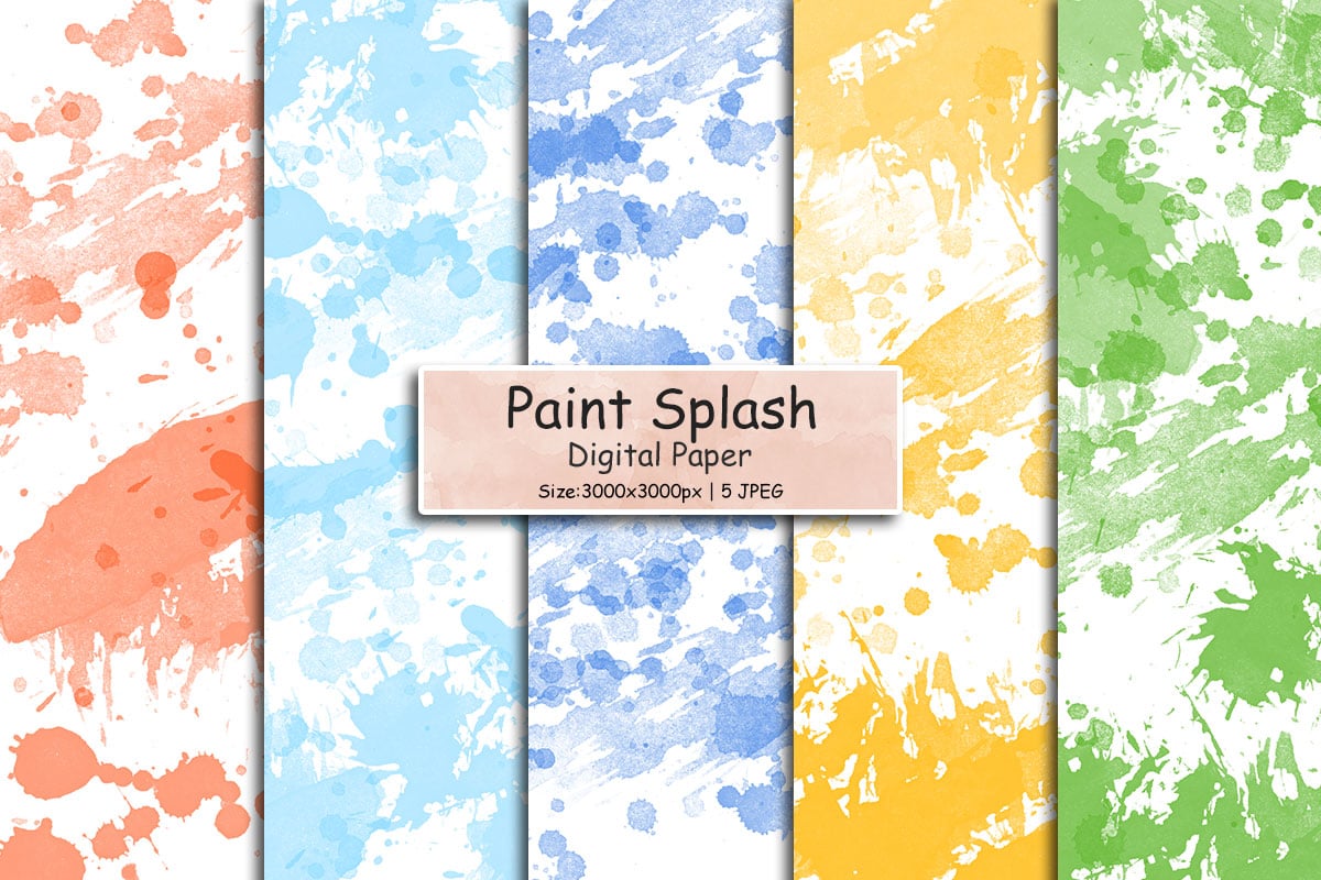 Watercolor digital paper or Colorful paint splashes background