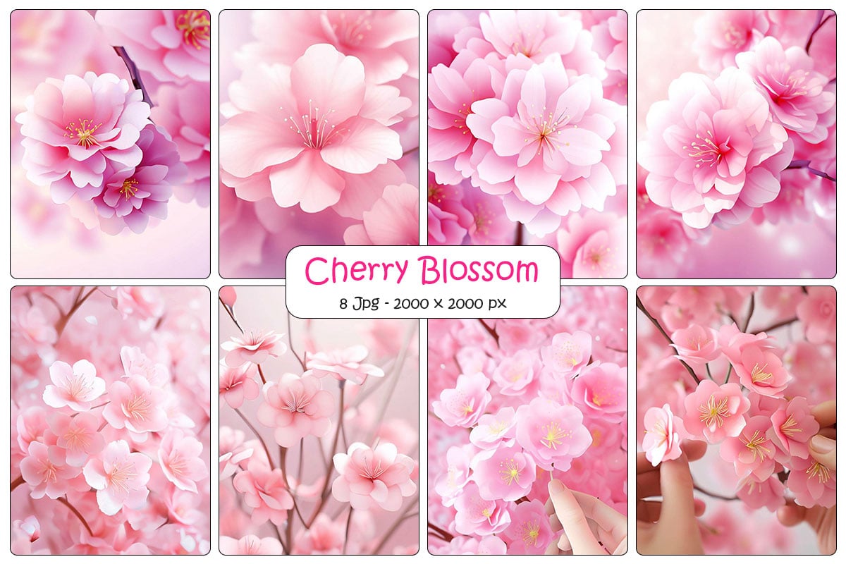 Pink cherry blossom with falling petals, sakura cherry blossom branch with flower background