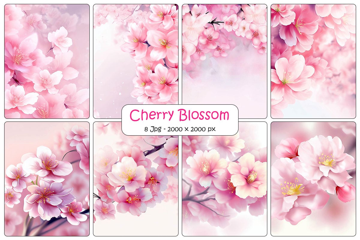 Realistic pink cherry blossom background and sakura cherry flower digital paper