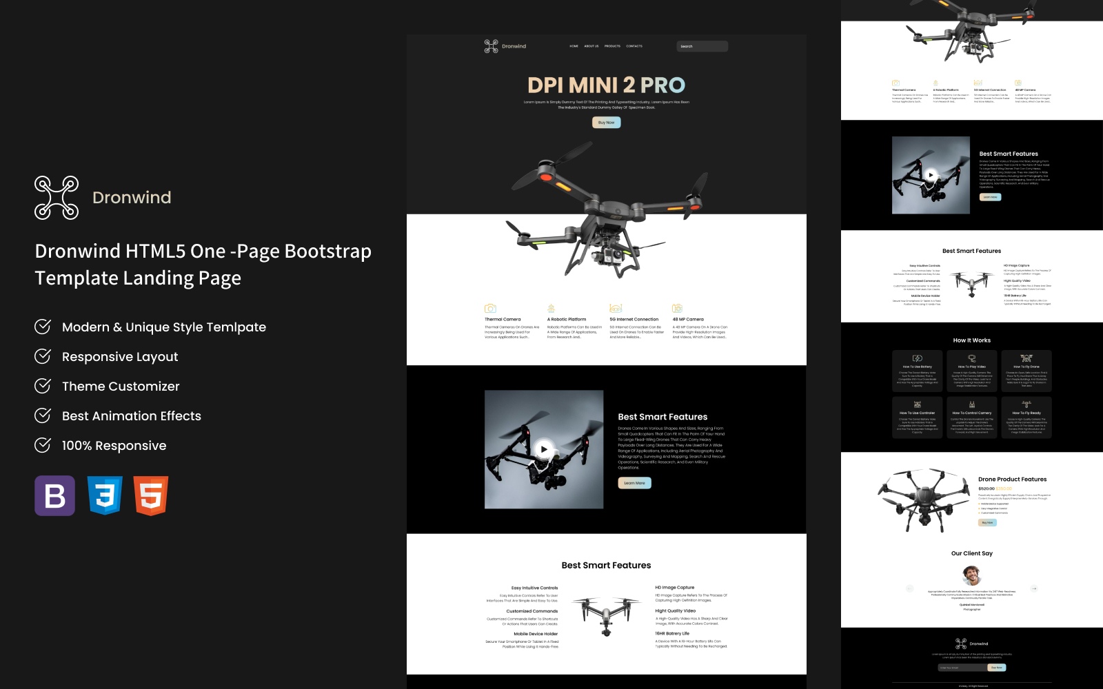 Dronwind - Dron store HTML Bootstrap Landing Page Template