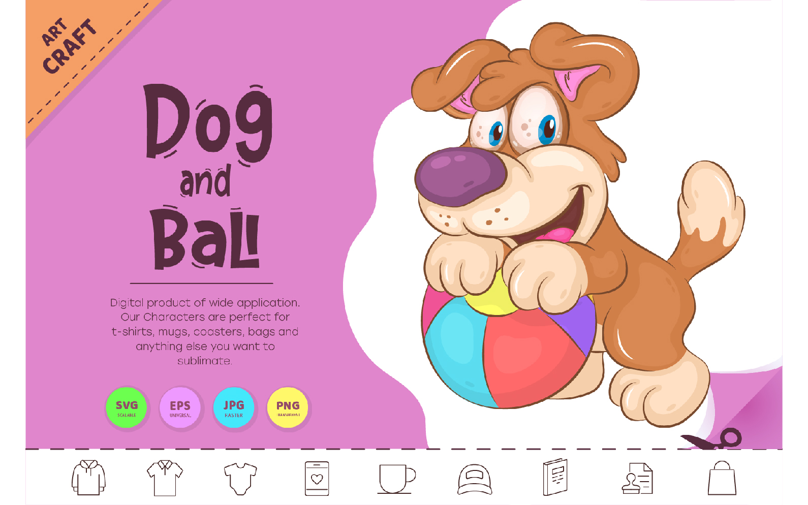 Cartoon Dog and Ball. Clipart.