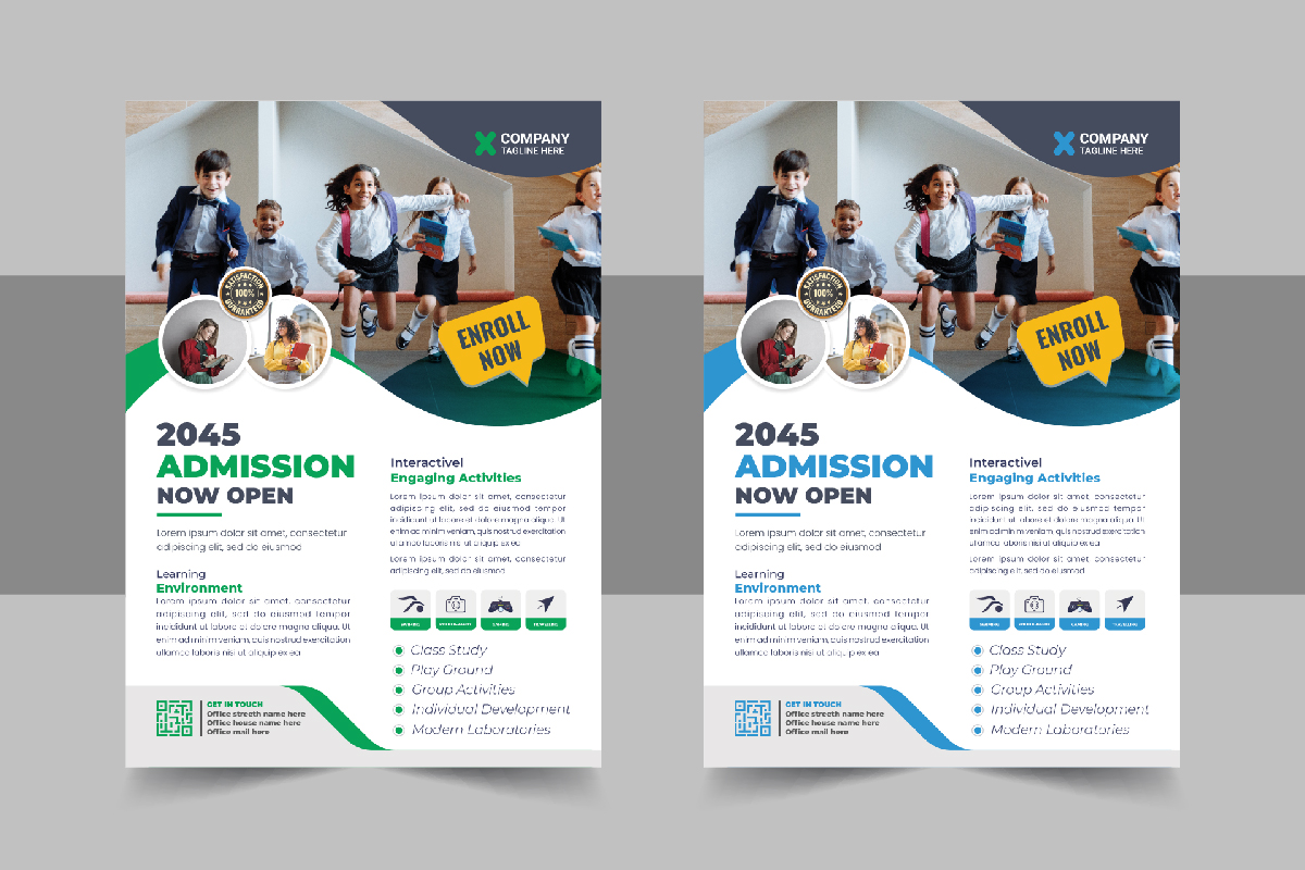 Kids back to school admission flyer layout template or School admission flyer template layout