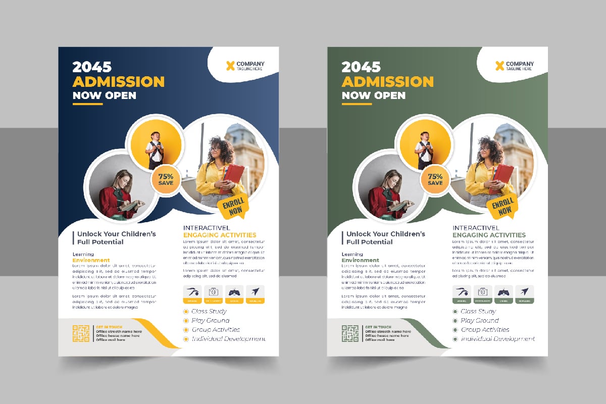 Creative Kids back to school admission flyer layout template or School admission flyer design layout