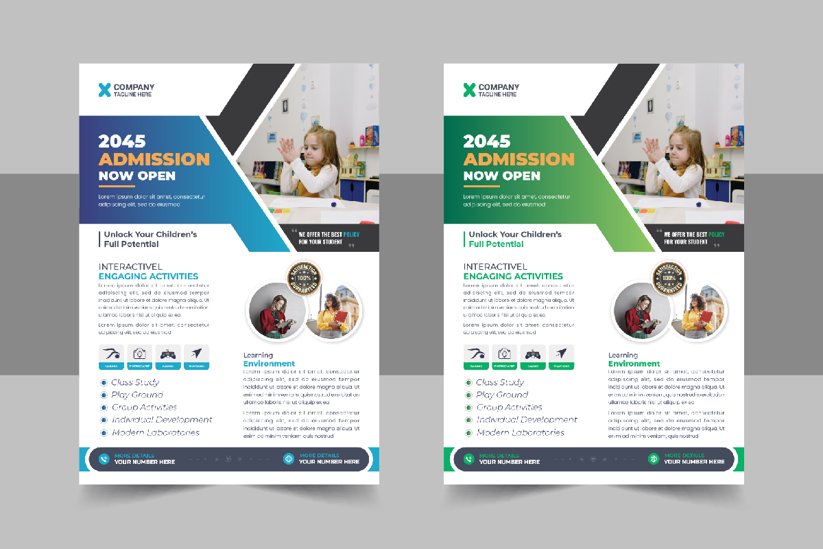Creative Kids back to school admission flyer layout template or School admission flyer layout