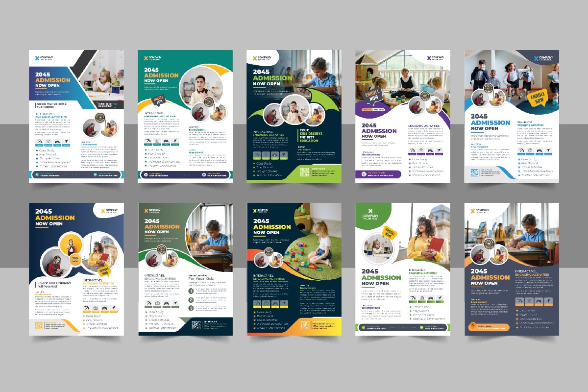 Kids back to school education admission flyer template or School admission flyer design bundle