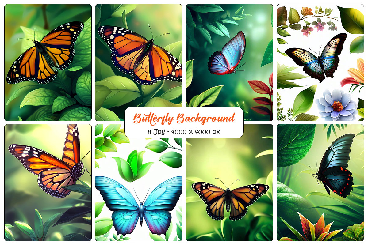 Realistic Butterfly Background and digital paper pack