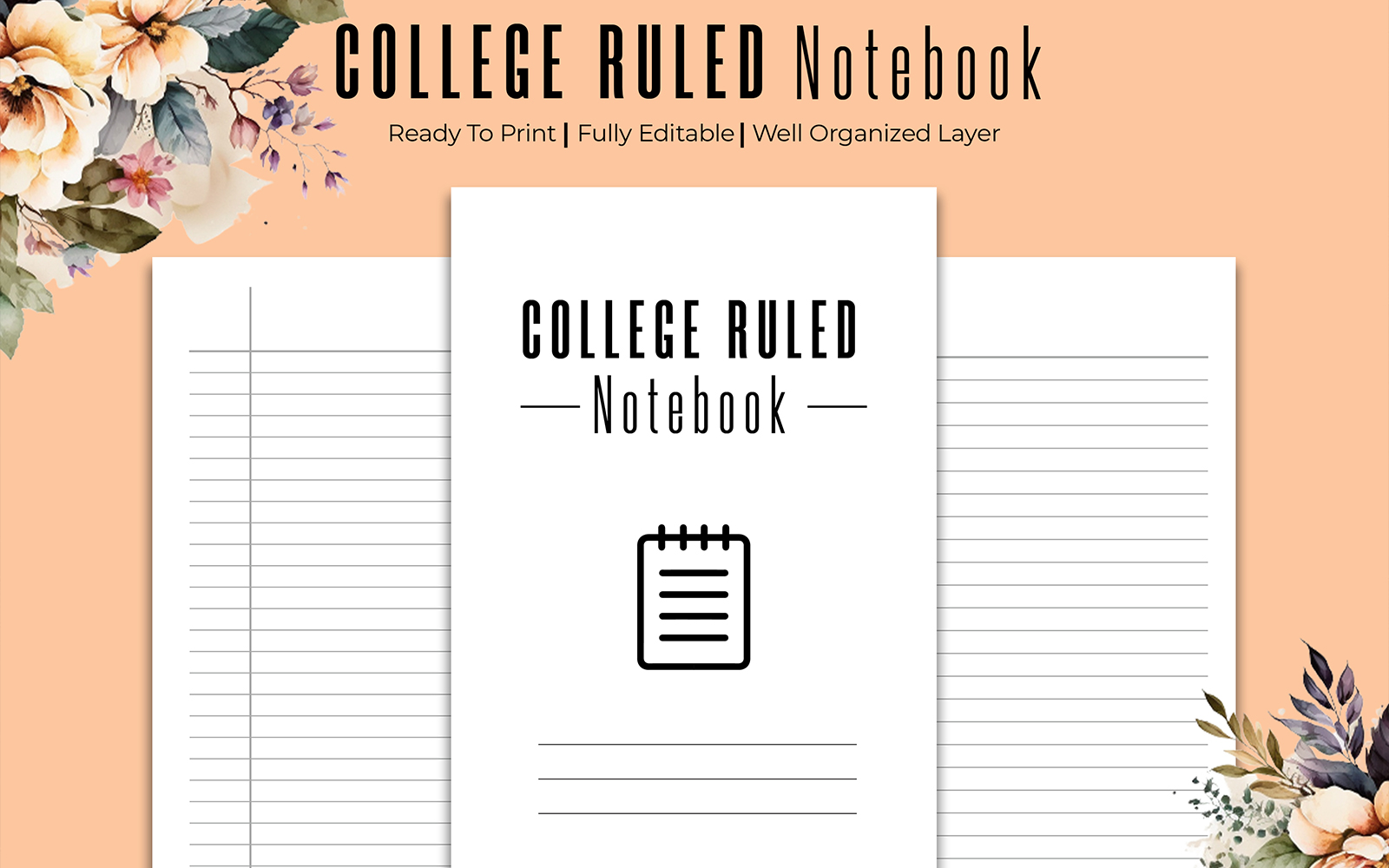 College Ruled Notebook Kdp Interio