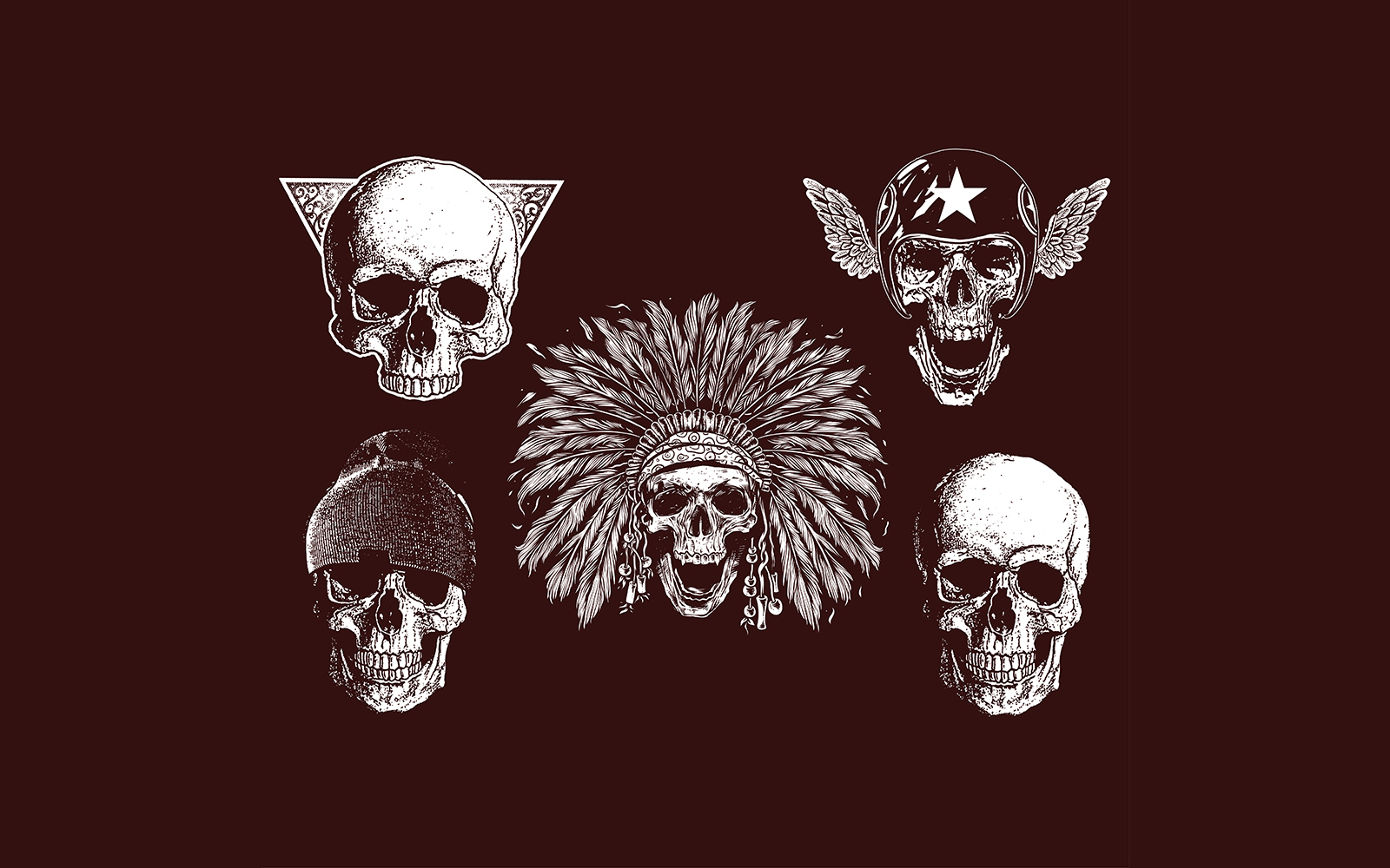 Denver Princeton Art Set Skulls Illustration Vector