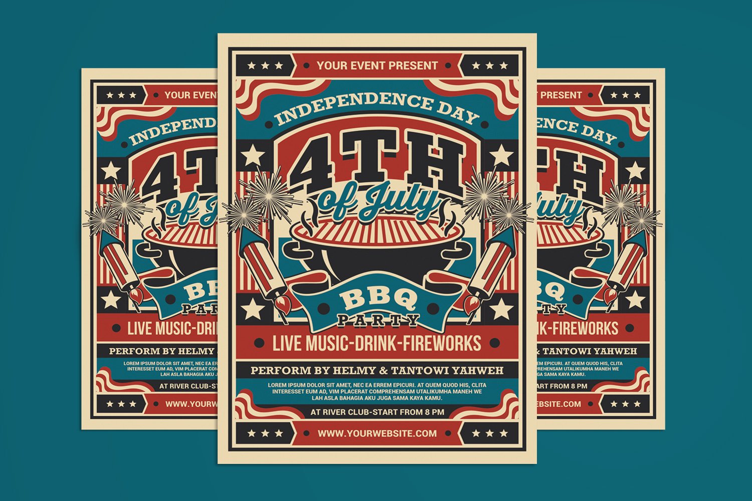 4th of July Celebration BBQ Party flyer Poster Tempate