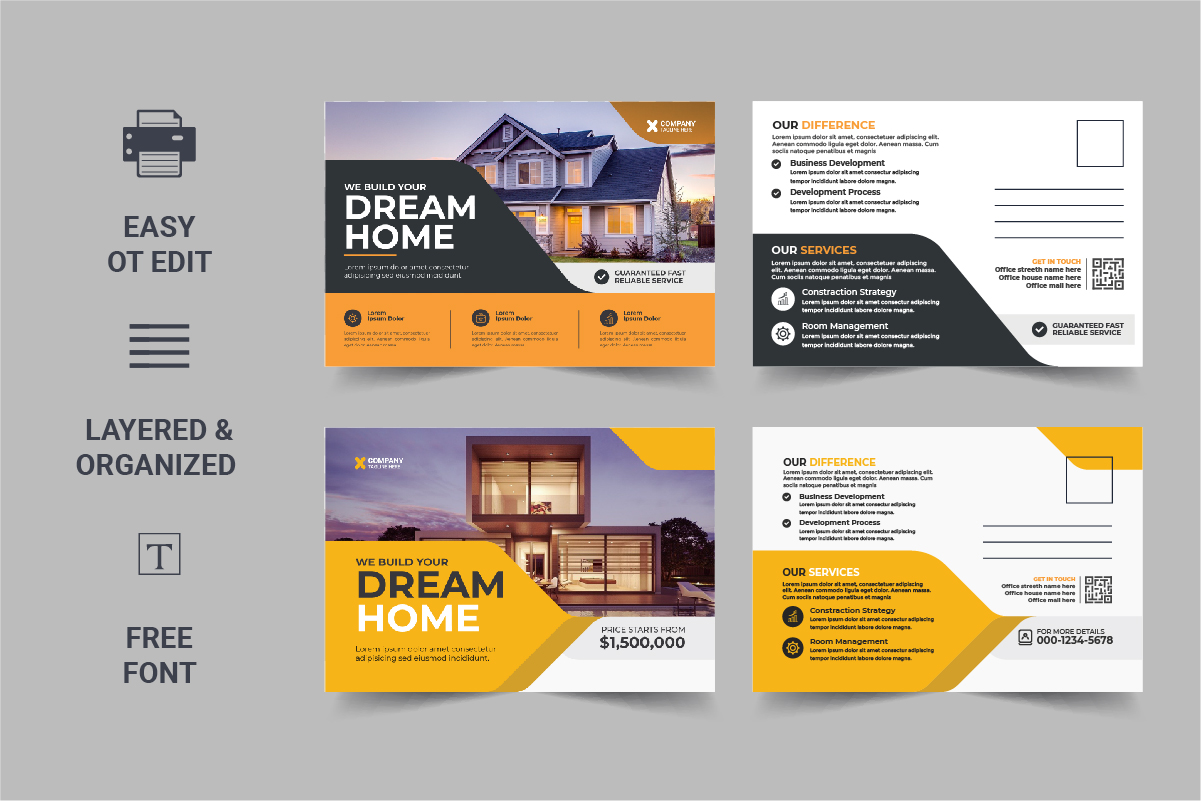 Real Estate Postcard Template, Real Estate or home sale eddm Postcard