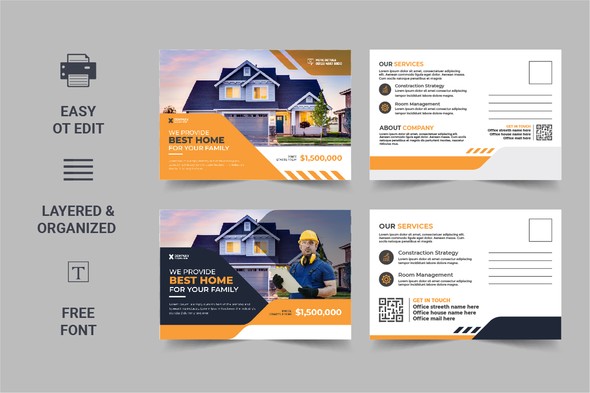 Real Estate Postcard Template, Real Estate or home sale eddm Postcard Design