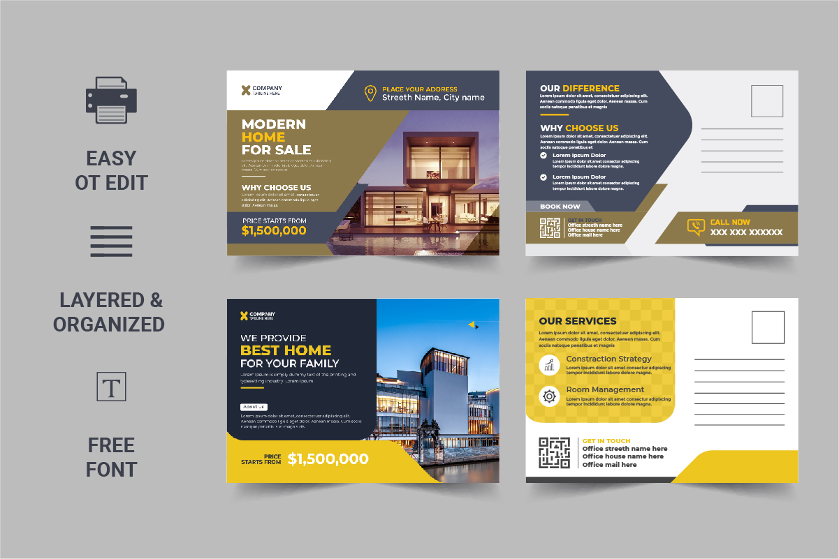 Real Estate Postcard Template, Real Estate or home sale eddm Postcard Template