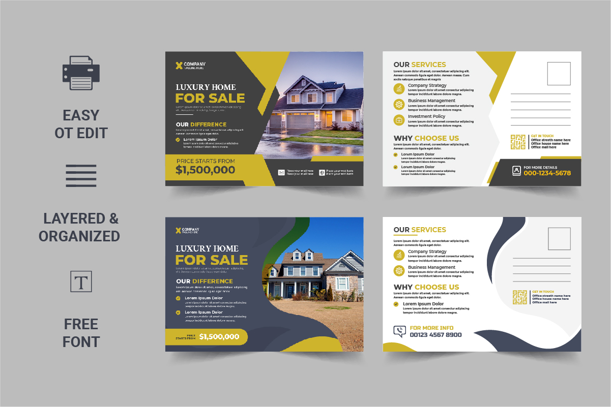 Real Estate Postcard Template, Real Estate or home sale eddm Postcard Template Design