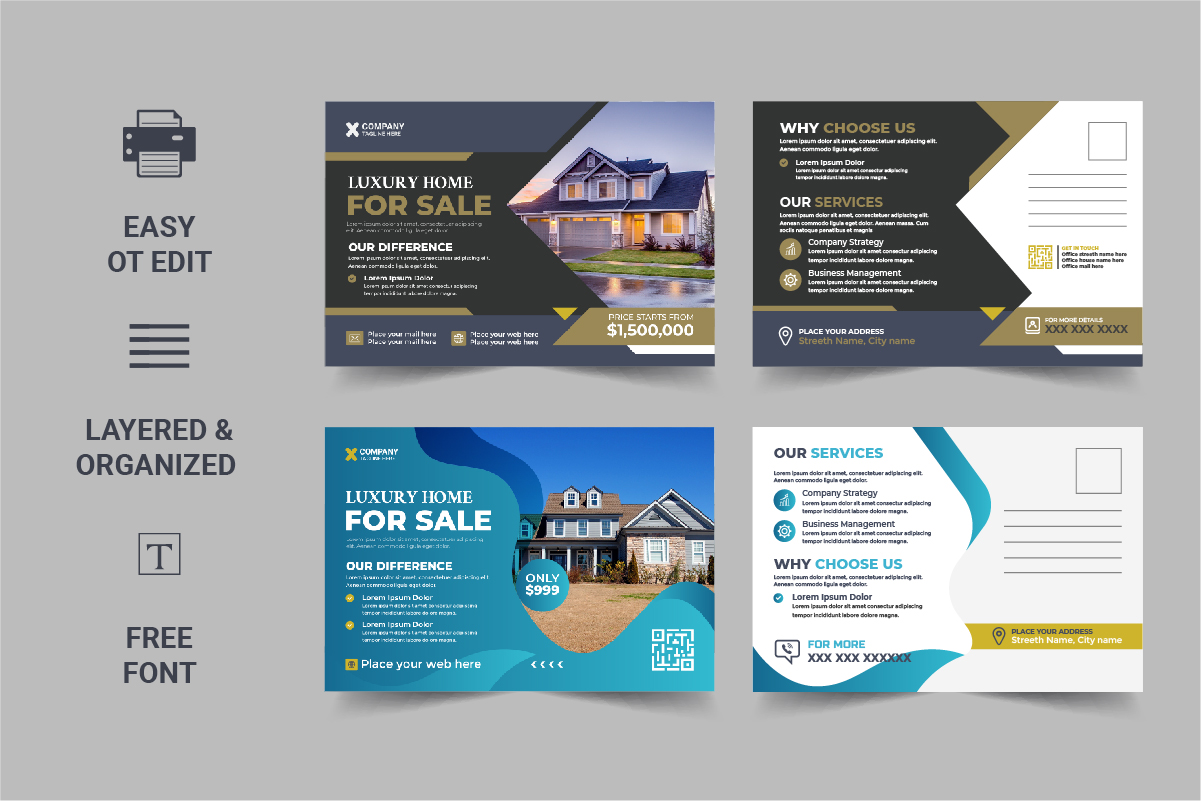 Real Estate Postcard Template, Real Estate or home sale eddm Postcard Design Template