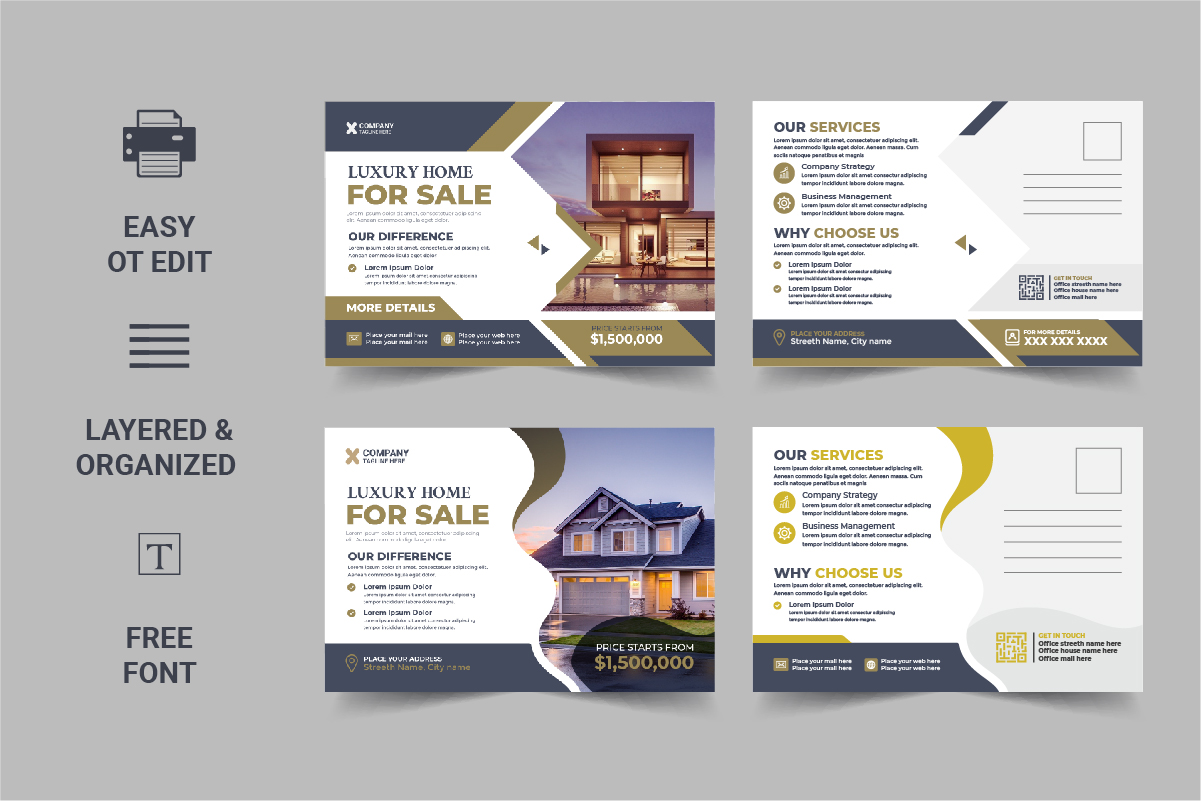 Modern Real Estate Postcard Template, Real Estate or home sale eddm Postcard