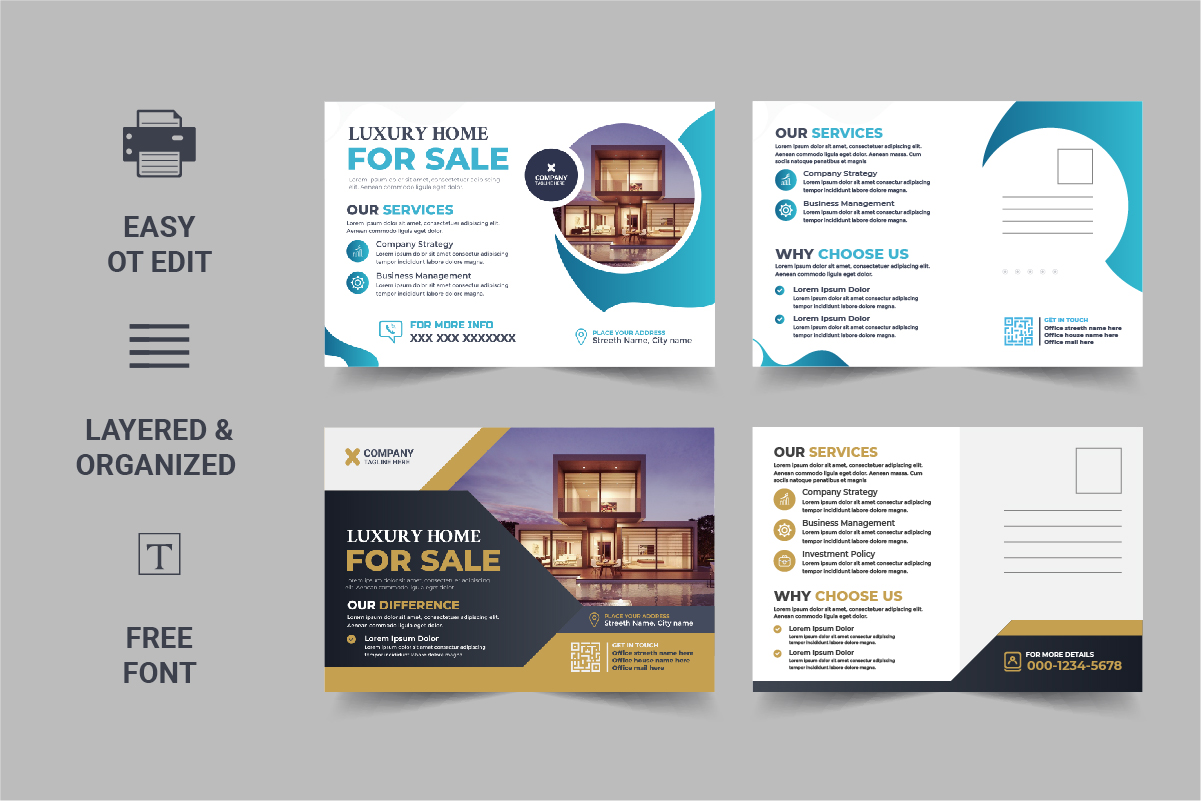 Modern Real Estate Postcard Template, Real Estate or home sale eddm Postcard Template