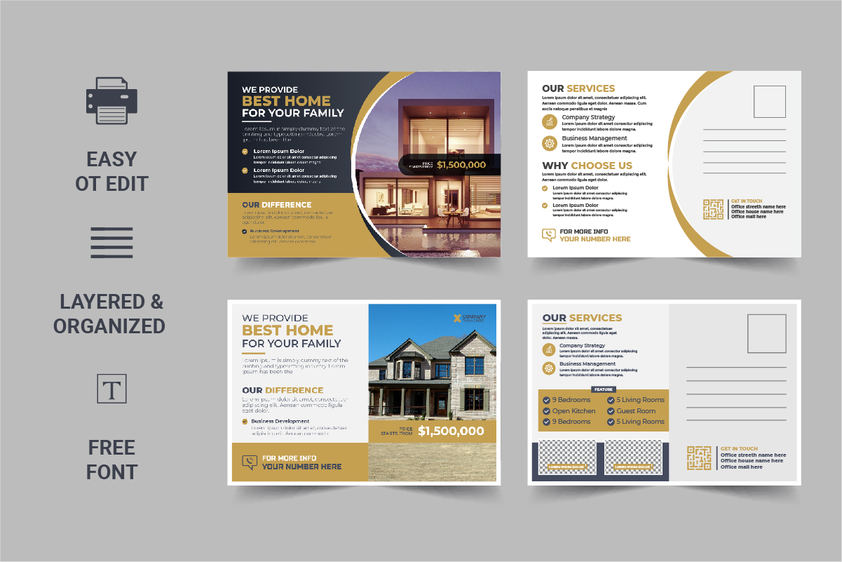 Modern Real Estate Postcard Template, Real Estate or home sale eddm Postcard Template Design