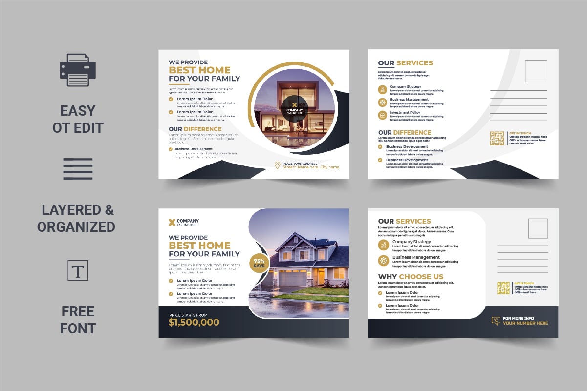 Modern Real Estate Postcard Template, Real Estate or home sale eddm Postcard Design Template