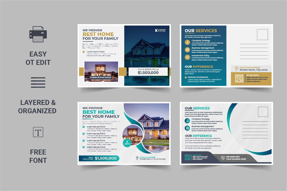 Creative Real Estate Postcard Template, Real Estate or home sale eddm Postcard Design