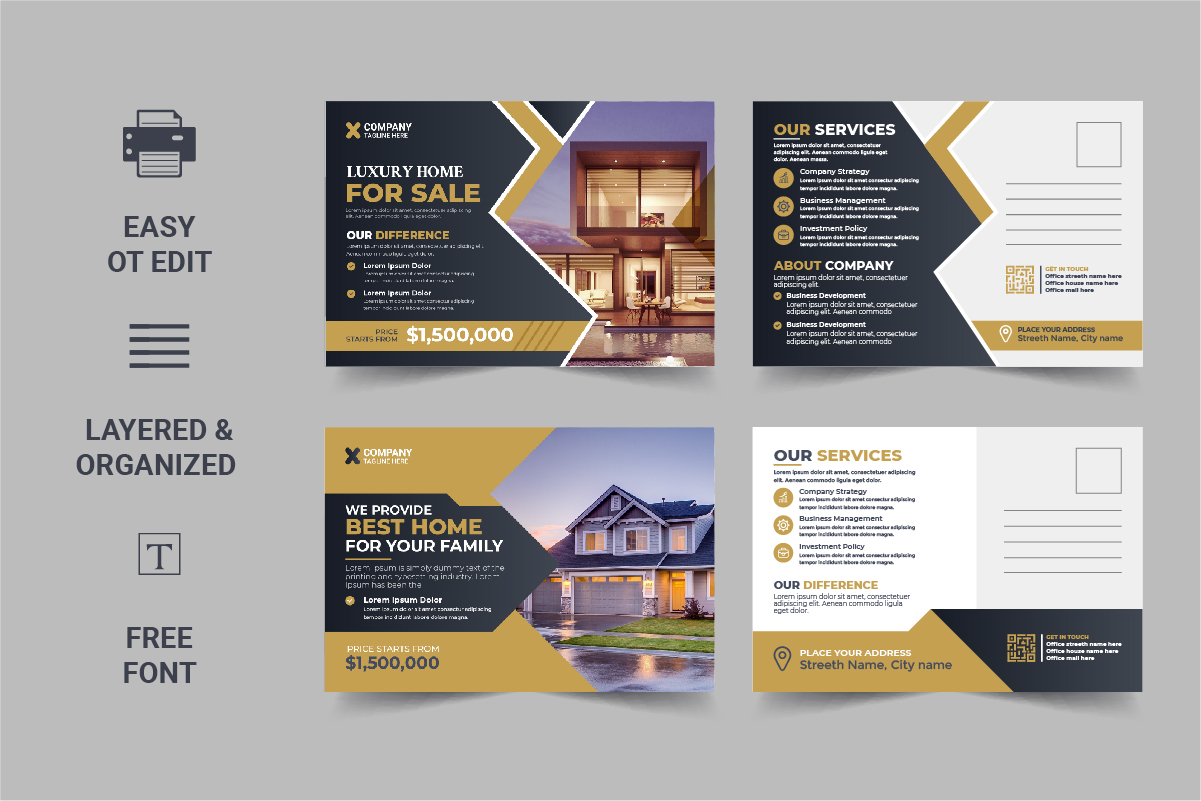 Creative Real Estate Postcard Template, Real Estate or home sale eddm Postcard Template