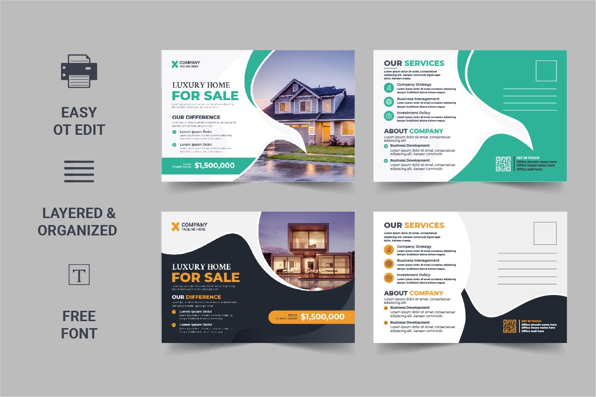 Creative Real Estate Postcard Template, Real Estate or home sale eddm Postcard Template Design