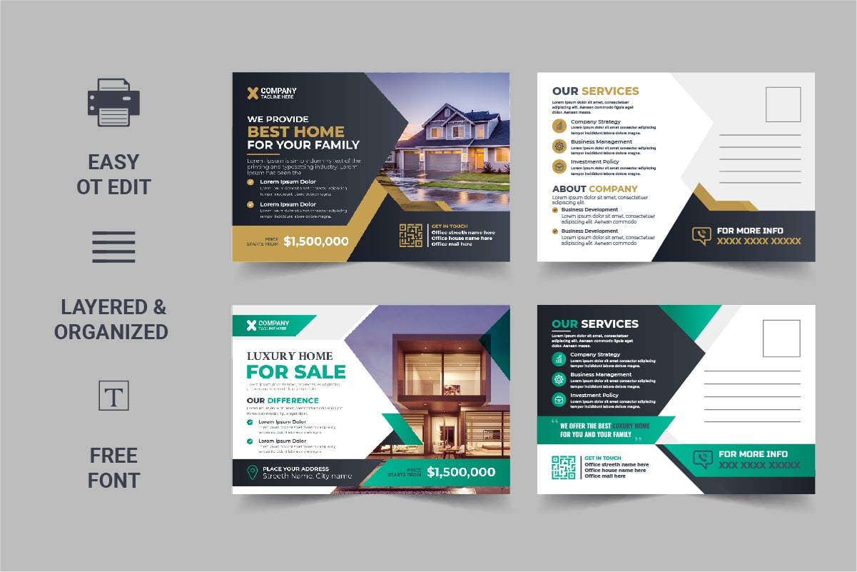 Creative Real Estate Postcard Template, Real Estate or home sale eddm Postcard Design Template