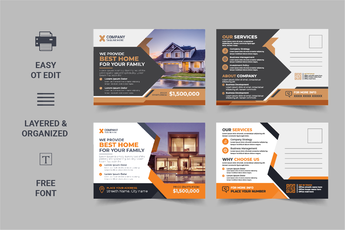 Real Estate Postcard Template, Real Estate or home sale eddm Postcard Layout