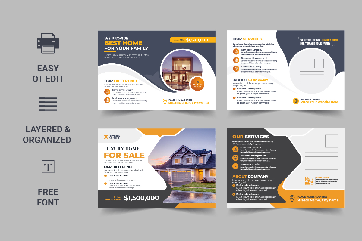 Real Estate Postcard Template, Real Estate or home sale eddm Postcard Template Layout