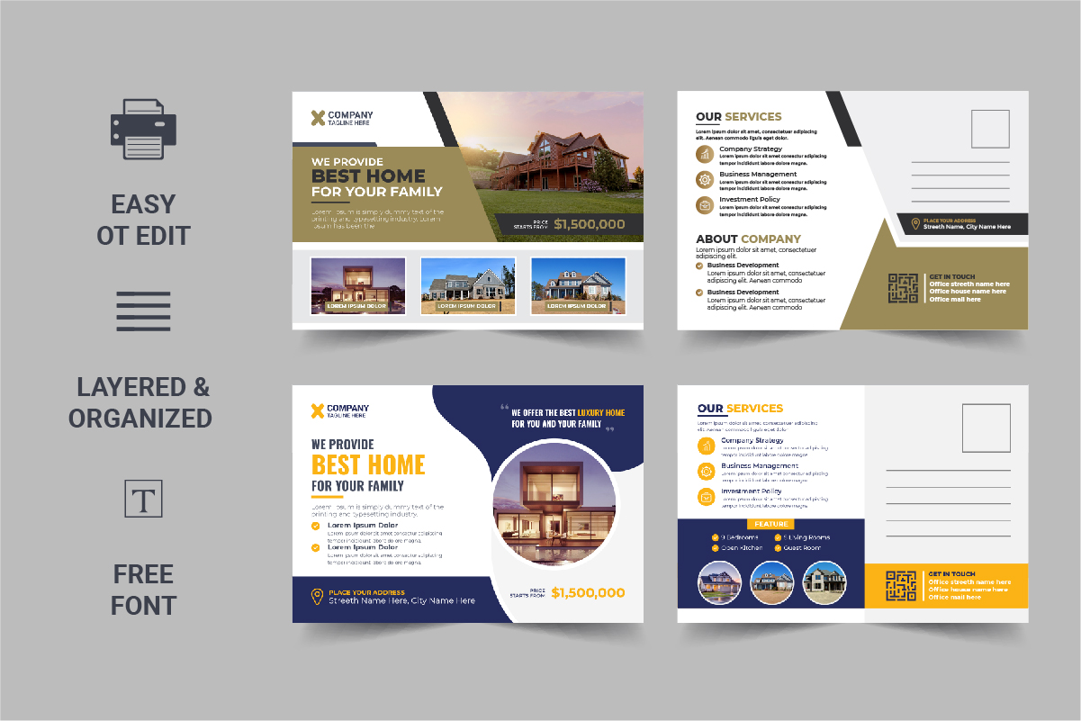 Real Estate Postcard Template, Real Estate or home sale eddm Postcard Template Design Layout