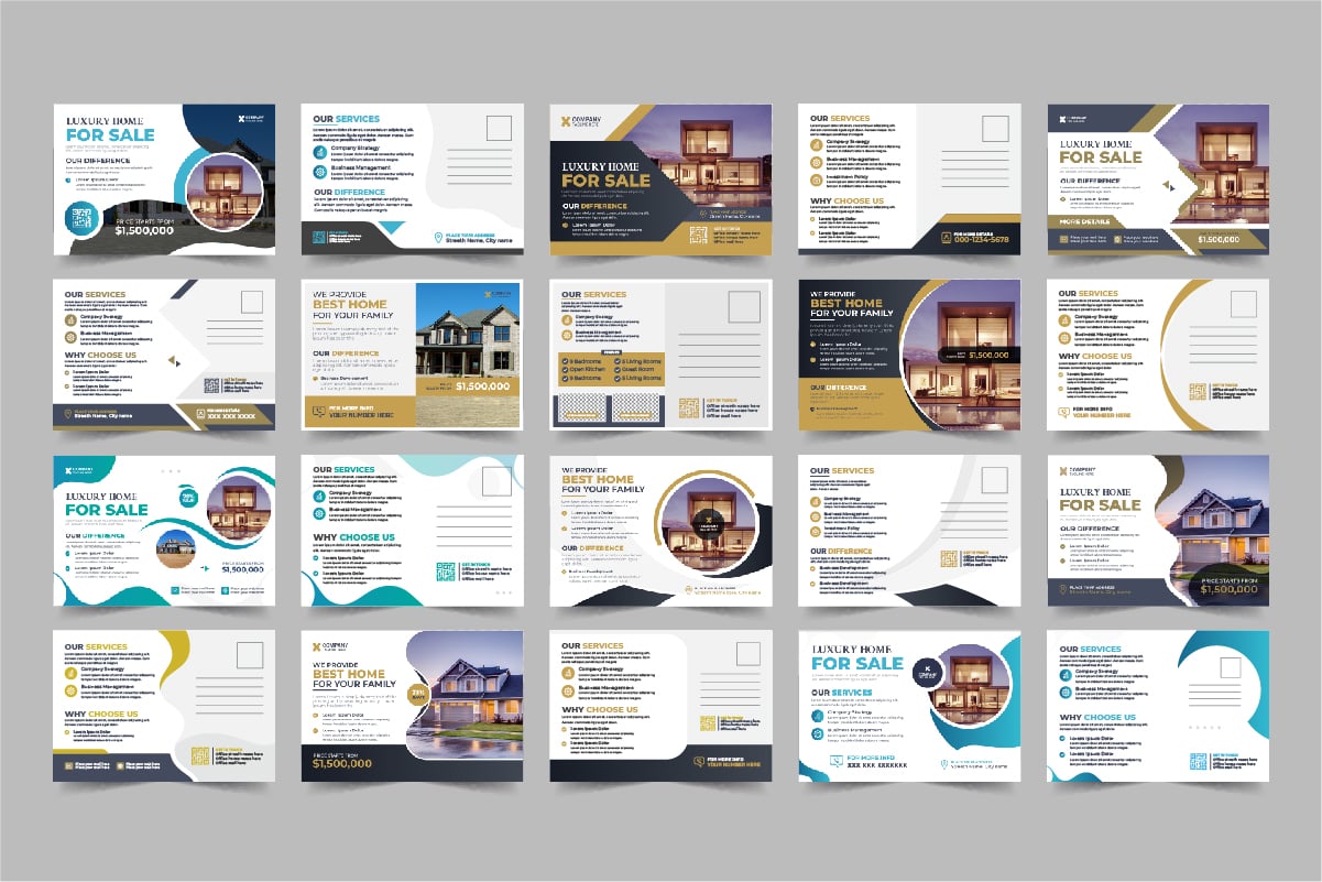 Modern Real Estate Postcard Template, Real Estate or home sale eddm Postcard Template Design Bundle