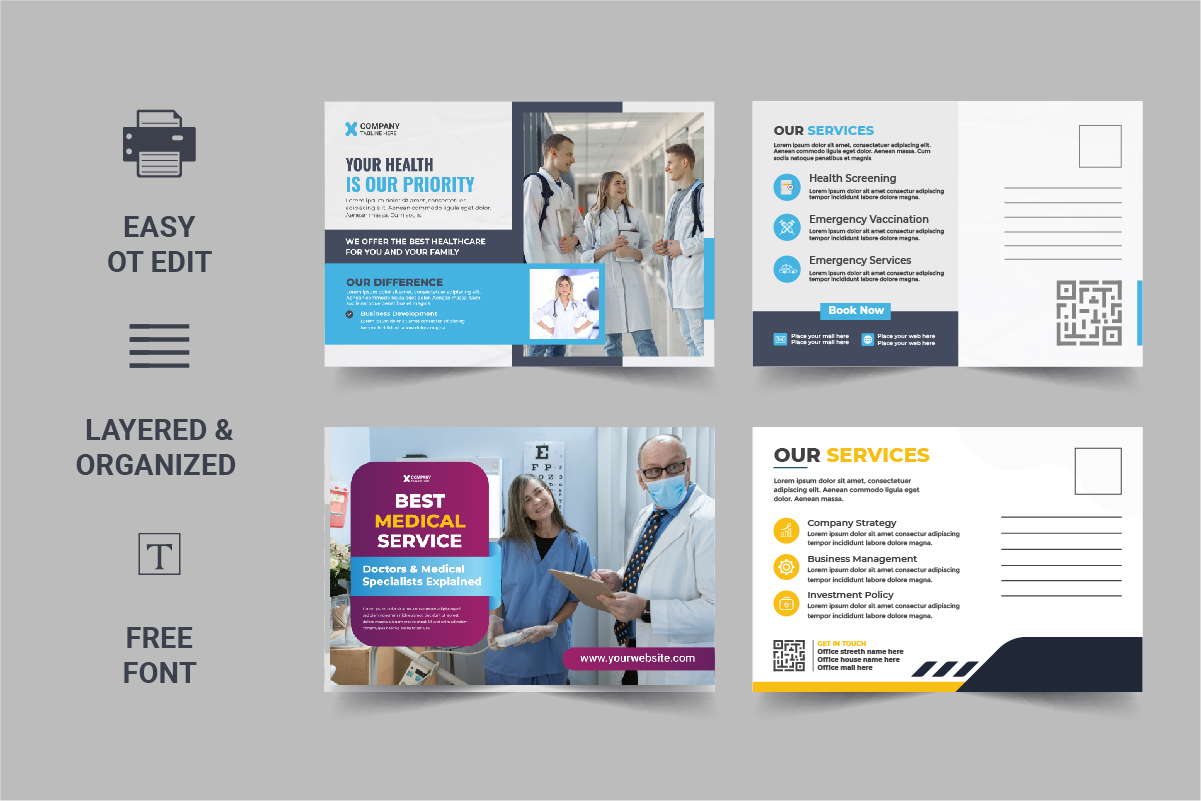 Minimal and creative medical postcard or healthcare eddm template design