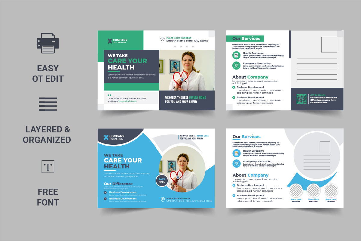 Minimal and creative medical postcard or healthcare eddm template design Layout