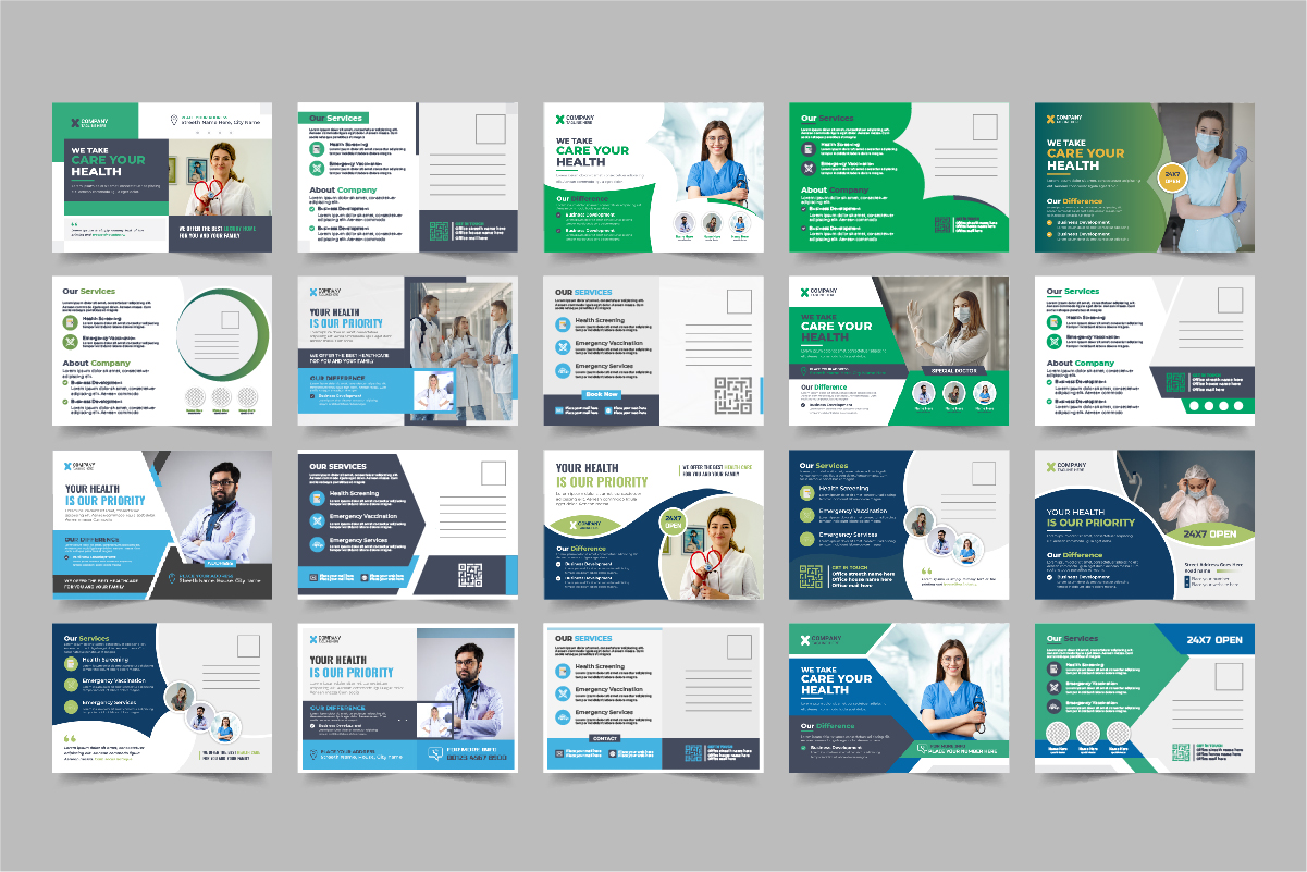 Minimal and creative medical postcard or healthcare eddm template design bundle
