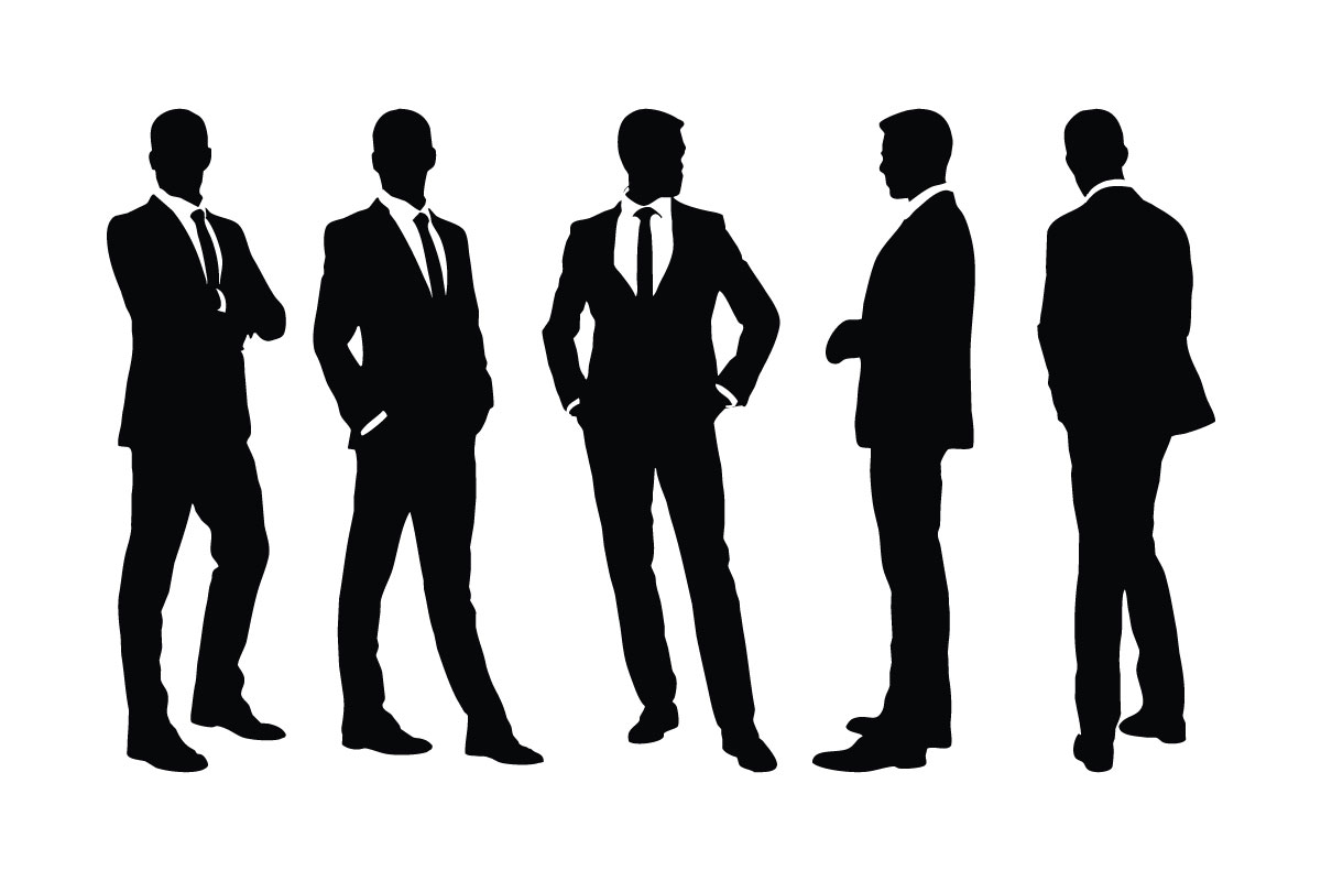 Male employees wearing suits silhouette
